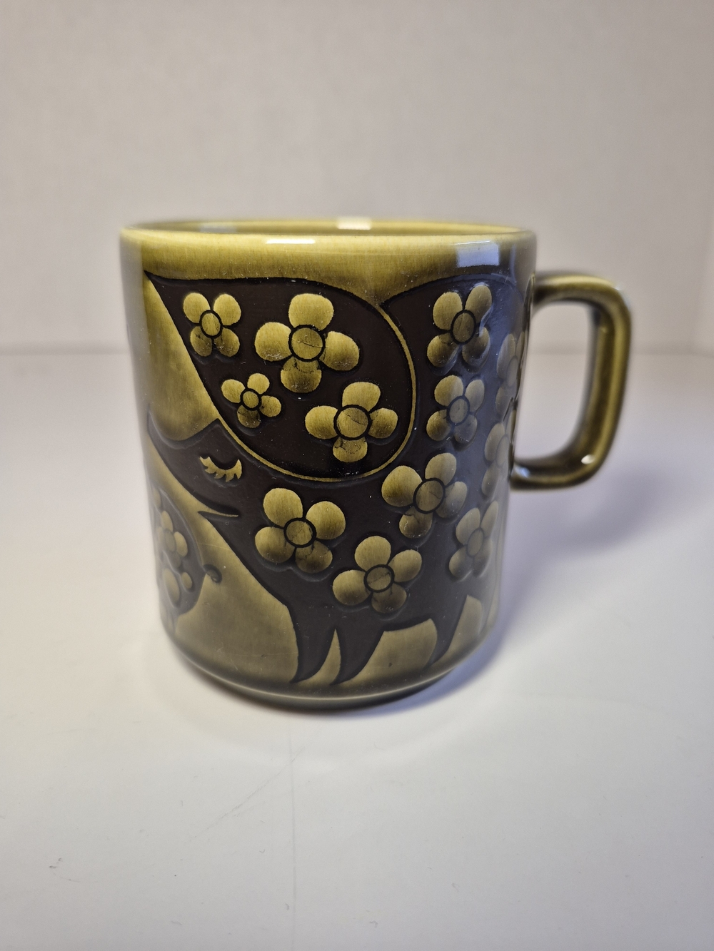 Vtg Hornsea Pottery "Piggies" Ceramic Mug Designed by John Clappison 1972 Green